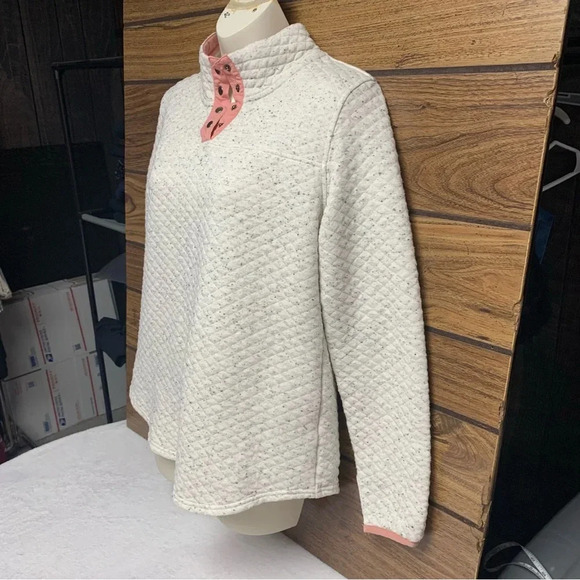 Maurice’s medium quilted pullover jacket rounded hem notched cuffs cream color - Picture 4 of 11